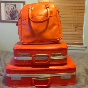 3-Piece 1970’s Vintage Orange Travel Luggage Set